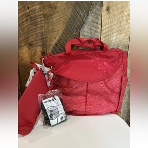 Okiedog Sakawa Sumo Messenger Style Diaper Bag Red NWT Bottle Bag, Changing Pad